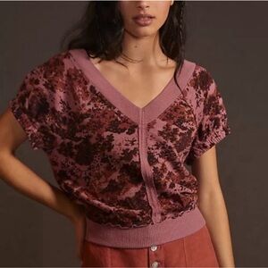 Anthropologie | Pilcro Floral V Neck Short Sleeve Sweatshirt | Size XS